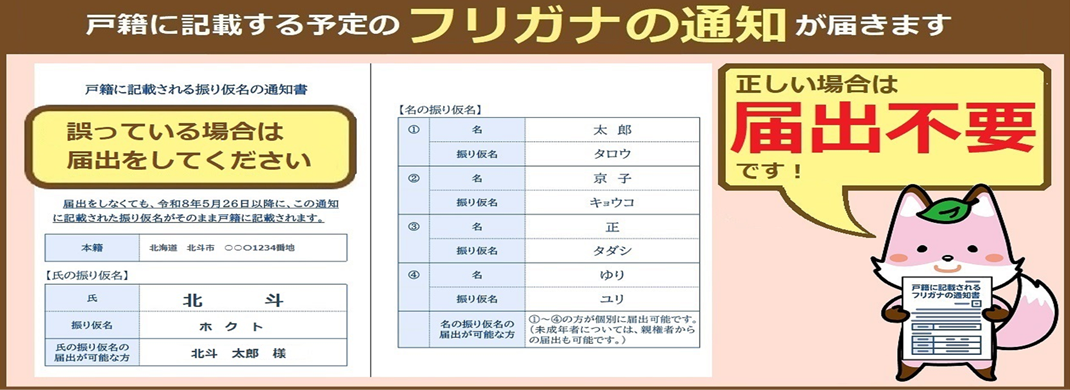 戸籍に指名の振り仮名が記載されます