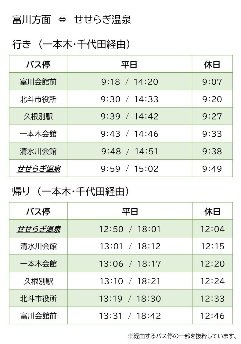 一本木・千代田経由のバス時刻表
